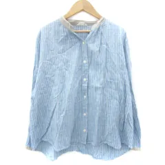 サマンサモスモス SM2 シャツ 長袖 スリットネック ストライプ柄 麻 リネン M ライトブルー 水色 /YM30