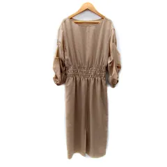 ジュエルチェンジズ Jewel Changes アローズ ワンピース ロング丈 長袖 ラウンドネック スリット 36 S ベージュ /SY48