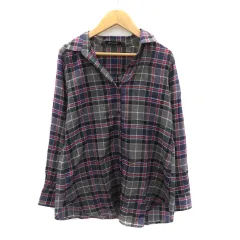 コムサデモード COMME CA DU MODE シャツ ブラウス 長袖 スキッパーカラー チェック柄 シルク混 9 マルチカラー グレー /YK42