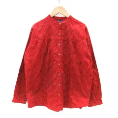 グローバルワーク GLOBAL WORK カジュアルシャツ 長袖 バンドカラー 刺繍 L 赤 レッド /SM21