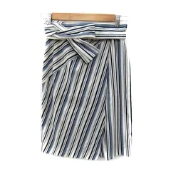 ジャスグリッティー JUSGLITTY タイトスカート ミモレ丈 ストライプ柄 スリット サッシュベルト付き 2 白 紺 /SY5