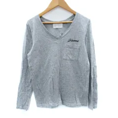 アズールバイマウジー AZUL by moussy Tシャツ カットソー 長袖 Vネック 刺繍 S グレー 黒 ブラック /SM12