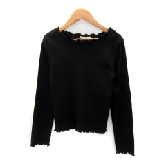 レトロガール RETRO GIRL リブカットソー 長袖 ラウンドネック 無地 M 黒 ブラック /SY7