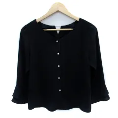 ミッシュマッシュ MISCH MASCH ブラウス カットソー 七分袖 ラウンドネック フェイクパール フレアスリーブ M 紺 ネイビー /SM15