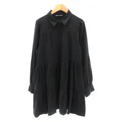 ザラ ZARA シャツワンピース ミニ丈 長袖 M 黒 ブラック /YK18