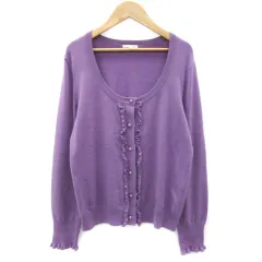 トゥービーシック TO BE CHIC カーディガン ミドル丈 ラウンドネック ウール シルク混 3 パープル 紫 /YM33