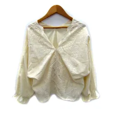 ロペピクニック ROPE Picnic ブラウス カットソー 長袖 スカラップ 刺繍 38 M オフホワイト /SY42