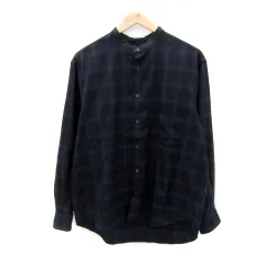 グリーンレーベルリラクシング ユナイテッドアローズ green label relaxing カジュアルシャツ 長袖 バンドカラー チェック柄 M 紺 ネイビー 茶 ブラウン /SY1