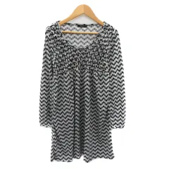 コムサイズム COMME CA ISM チュニック カットソー 長袖 総柄 F マルチカラー グレー 黒 ブラック /YK30