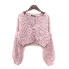 ヘザー Heather カーディガン ニット ショート丈 長袖 F ピンク /MS