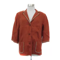 レリアン Leilian テーラードジャケット ミドル丈 八分袖 シングルボタン 刺繍 麻 リネン マルチカラー 赤 レッド /YS30