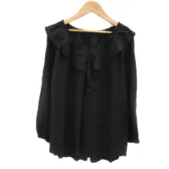 グローバルワーク GLOBAL WORK ブラウス カットソー 長袖 Vネック フリル M 黒 ブラック /YS15