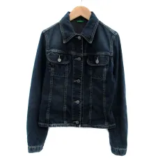 ユナイテッド・カラーズ・オブ・ベネトン UNITED COLORS OF BENETTON デニムジャケット Gジャン ジージャン ミドル丈 紺 ネイビー /HO54