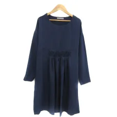 シューラルー SHOO・LA・RUE ワンピース ひざ丈 長袖 ラウンドネック M 紺 ネイビー /YS19