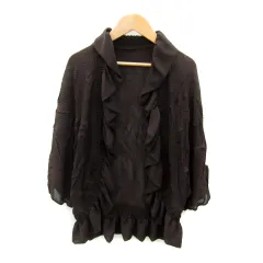 クリスチャンオジャール CHRISTIAN AUJARD カーディガン ミドル丈 ドルマンスリーブ 七分袖 前開き プリーツ フリル 9T 茶 ブラウン /SY31