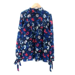 ミラオーウェン Mila Owen ブラウス カットソー ハイネック 長袖 花柄 1 S マルチカラー 紺 ネイビー /HO35