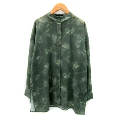 ジーナシス JEANASIS シアーシャツ 長袖 ロング丈 バンドカラー 総柄 マルチカラー F 緑 グリーン /SY31