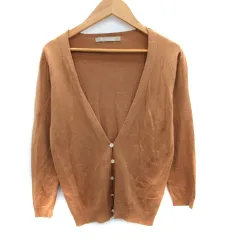 イエナ IENA ニットカーディガン ミドル丈 七分袖 Vネック シルク 麻 リネン混 ベージュ /SM23