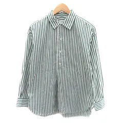 コーエン coen カジュアルシャツ 長袖 ハーフボタン ストライプ柄 オーバーサイズ S 緑 グリーン 白 ホワイト /YK31