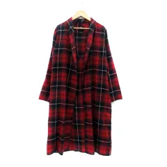 アズールバイマウジー AZUL by moussy ガウンカーディガン ショールカラー ロング丈 チェック柄 前開き S マルチカラー 赤 レッド /HO40