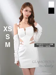 ホワイト [GMS-V891-B-2509] 3171【Andy GLAMOROUS/アンディグラマラス】2way/ 袖付き/ ノースリーブ/ バストジップ/ カットアウト/ シアー/ タイト/ ミニドレス/ キャバドレス/ ローブドフルールグロッシー