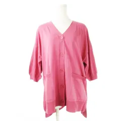 グローバルワーク GLOBAL WORK カーディガン ニット Vネック 五分袖 パフスリーブ シャリ感 薄手 スリット F ピンク /CK3