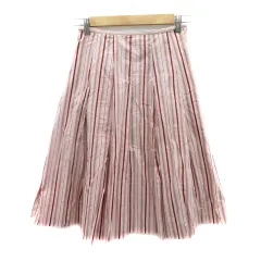 クミキョク 組曲 KUMIKYOKU フレアスカート ギャザースカート ミモレ丈 ストライプ柄 2 マルチカラー ピンク /YK5