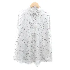 コムサ COMME CA シャツ ブラウス 長袖 ドット柄 サテン 11 L オフホワイト 黒 ブラック /HO9