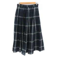デッサン Dessin フレアスカート ギャザースカート ロング丈 マキシ丈 チェック柄 2 マルチカラー 紺 ネイビー /YK2
