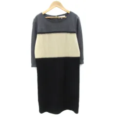 自由区 オンワード樫山 ワンピース ひざ丈 七分袖 切替 40 L チャコールグレー /YM27