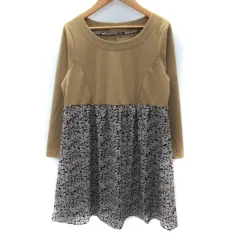 ビームスハート BEAMS HEART ワンピース ミニ丈 長袖 ラウンドネック 花柄 切替 F マルチカラー ベージュ 紺 ネイビー /SM15