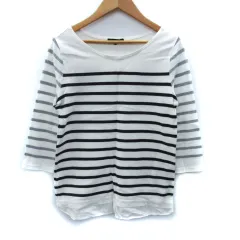 23区 オンワード樫山 Tシャツ カットソー 七分袖 ラウンドネック ボーダー柄 切替 レイヤード風 32 XS マルチカラー 白 ホワイト グレー /SM23