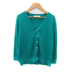 ディスコート Discoat リブニットカーディガン ミドル丈 七分袖 Vネック 無地 M エメラルドグリーン /SY1
