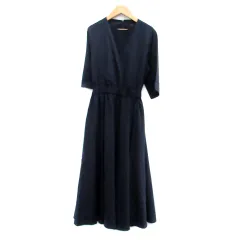 オペーク OPAQUE ワンピース ラウンドネック 五分袖 ロング丈 マキシ丈 36 S 紺 ネイビー /HO19
