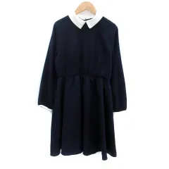ページボーイ PAGE BOY ワンピース ひざ丈 長袖 襟付き F 紺 ネイビー オフホワイト /HO32