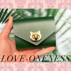 ❤【新色♪】【可愛さ×高級感♪】お洒落可愛い猫モチーフの総本革コンパクトミニ財布♪ダークグリーン 深緑 金運上昇 上品 手のひらに収まる♪