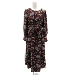 ナイスクラップ NICE CLAUP ナチュラルクチュール natural couture ワンピース ロング丈 マキシ丈 長袖 ラウンドネック 花柄 マルチカラー リボン F 茶 ブラウン /SY1