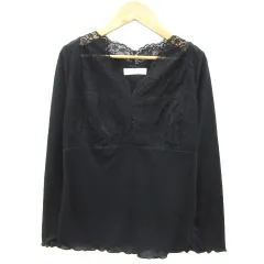 ディスコート Discoat ブラウス カットソー 長袖 Vネック レース 切替 M ブラック 黒 /YM15