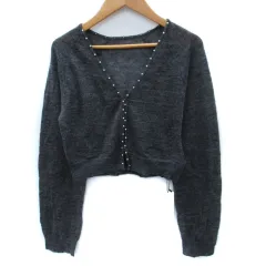 ココディール COCO DEAL ニットカーディガン ショート丈 Vネック フェイクパール ウール混 モヘヤ混 ダークグレー /SM5