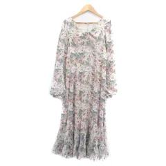 ナイスクラップ NICE CLAUP ワンピース Vネック 長袖 ロング丈 花柄 F マルチカラー ピンク /HO41