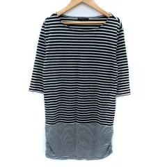 23区 オンワード樫山 チュニック 七分袖 ラウンドネック ボーダー柄 切替 38 M 紺 ネイビー 白 ホワイト /SM20