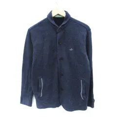 クロコダイル CROCODILE ジャケット ミドル丈 ロゴ刺繍 M 紺 ネイビー /SM28