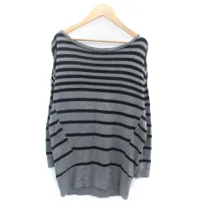 23区 オンワード樫山 カットソー ラウンドネック 長袖 ボーダー柄 38 M グレー 黒 ブラック /HO3