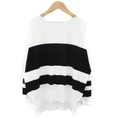 ティアラ Tiara ニット カットソー 長袖 ボーダー柄 ブラック 黒 ホワイト 白 /YM29