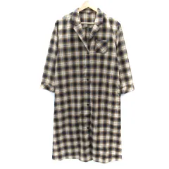 イーハイフンワールドギャラリー E HYPHEN WORLD GALLERY シャツワンピース ロング丈 長袖 チェック柄 F ベージュ 紺 ネイビー /SM13