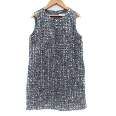 ボンメルスリー BON MERCERIE ワンピース ひざ丈 ノースリーブ ツイード 34 XS 小さいサイズ マルチカラー グレー ピンク /SM24