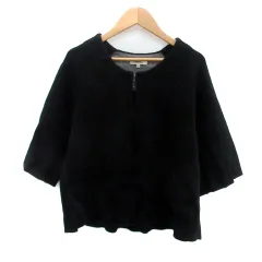 ボールジー BALLSEY トゥモローランド ニットカーディガン ラウンドネック 五分袖 ミドル丈 無地 ウール 38 M 黒 ブラック /HO33