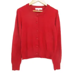 エムプルミエ M-Premier アンサンブルニット カーディガン ミドル丈 カットソー 半袖 Uネック 無地 ウール混 38 赤 レッド /FF50