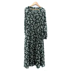 グローバルワーク GLOBAL WORK ワンピース Vネック 長袖 ロング丈 花柄 M モスグリーン オフホワイト /HO8