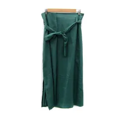 ノーブル NOBLE フレアスカート ロング丈 マキシ丈 無地 リボン スリット 40 L 緑 グリーン /SY14